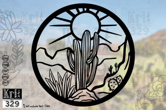 Desert Landscape Circle Frame SVG